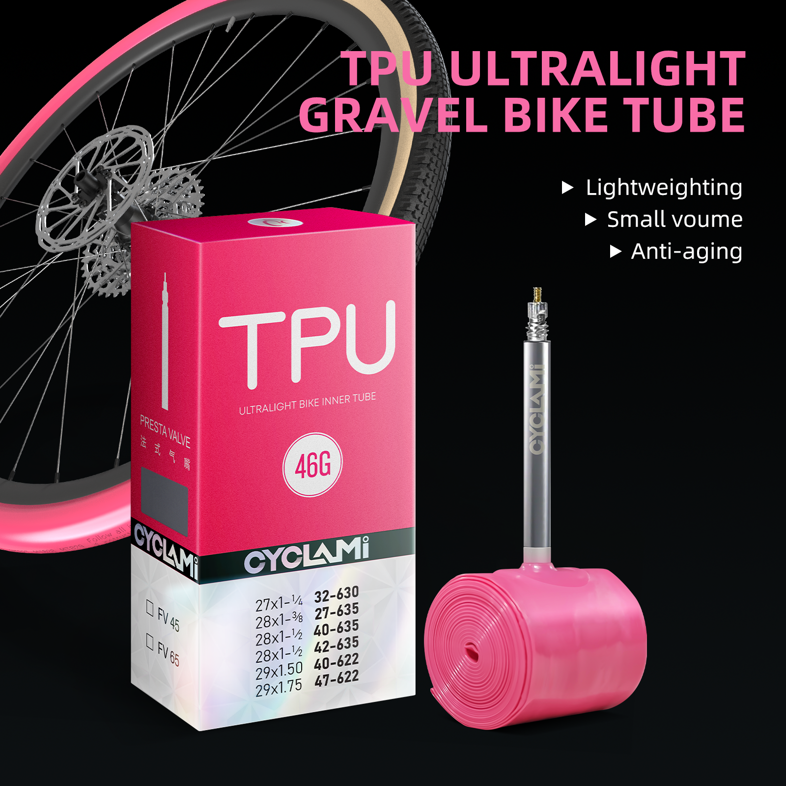 Gravel Bike Tires - CYCLAMI Ultralight Bicycle Inner Tube 46g