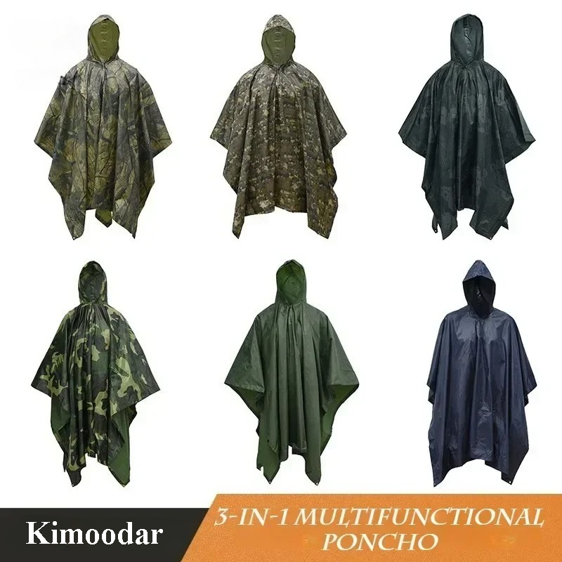 Cycling Gear For Rain - Tactical Camouflage Rain Poncho Multi-Functional Outdoor